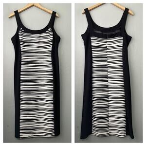R&M Richards Sheath Dress Size 12 Black White Ponte Sleeveless Corpcore Classic